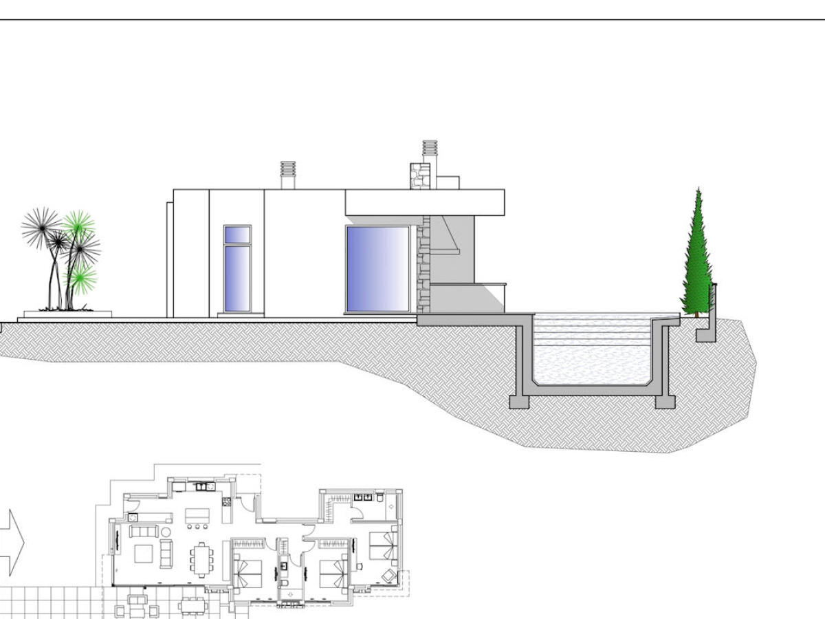 Proyecto de villa moderna de un nivel en Calpe, contáctanos.